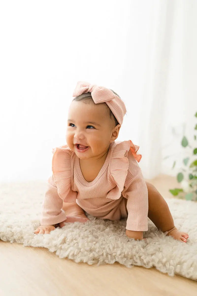 Bohemian Bright - Ribbed Ruffle Baby Romper - Pink - Birds & Bees baby boutique
