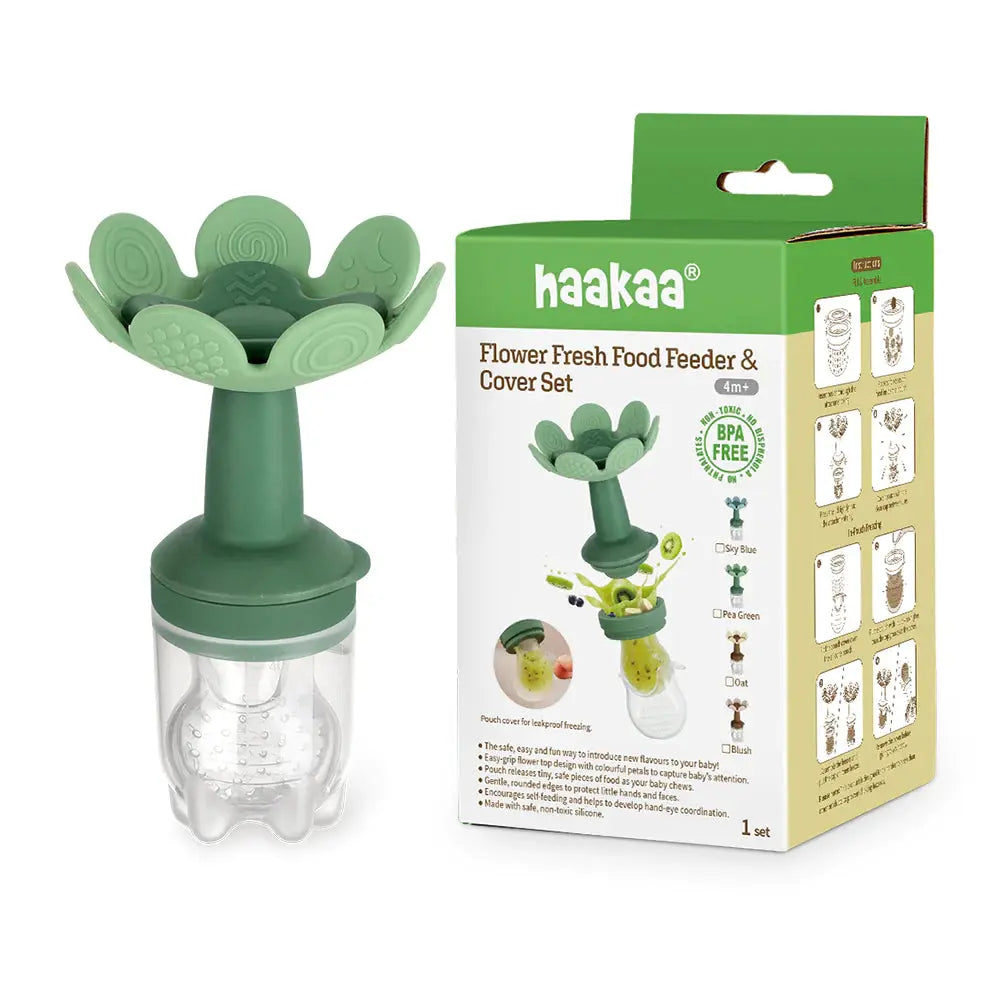 Haakaa - Flower Fresh Food Feeder & Cover Set - Pea Green - Birds & Bees baby boutique