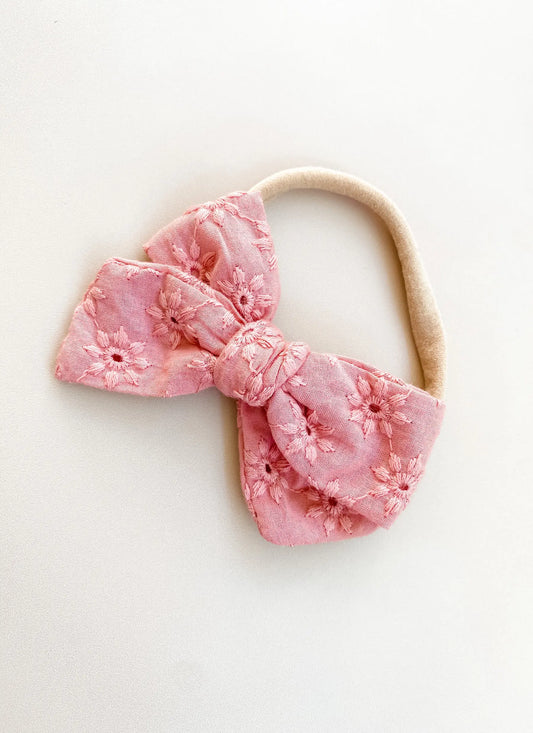 Little and Fern - Pinwheel Bow - Pink Floral Broiderie - Birds & Bees baby boutique
